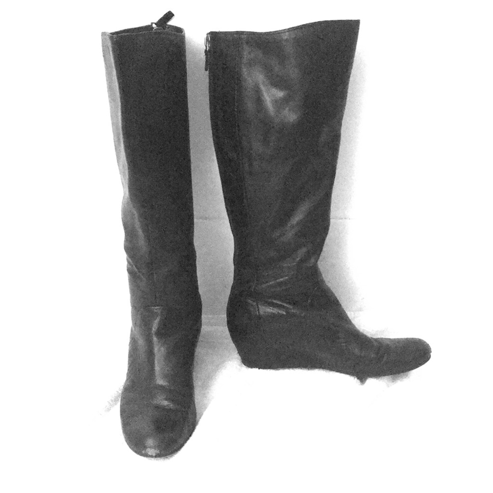 Knee high wedge boots with full zipper backs